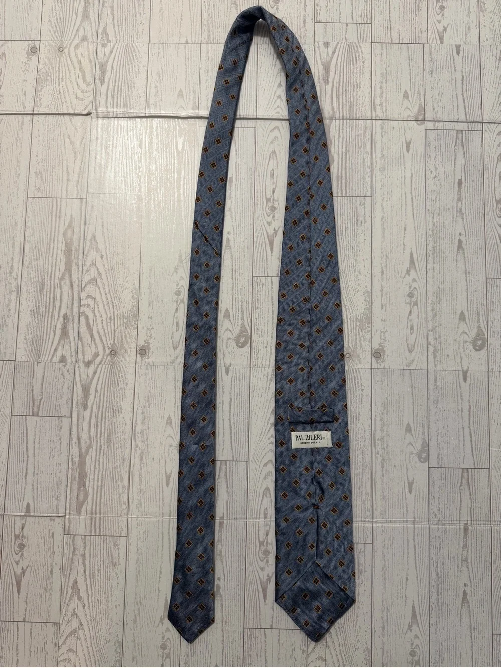 Pal Zileri Gruppo Forall Silk Tie, Blue Herringbone Geometric, Made in Italy‎